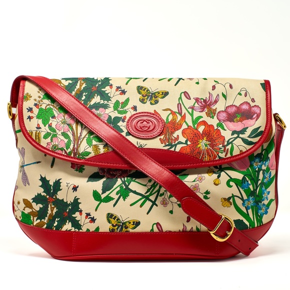 Gucci Handbags - GUCCI Red Floral Vintage Shoulder Bag